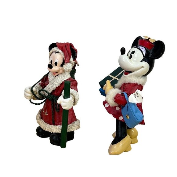 Vtg 1989 Walt Disney Mickey and Minnie Mouse Santa's World Fabric Mache  8" tall - Picture 2 of 5